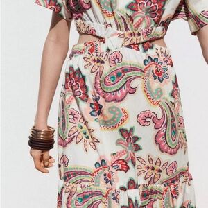 Zara Pink and Red Midi Dress with Tie Front